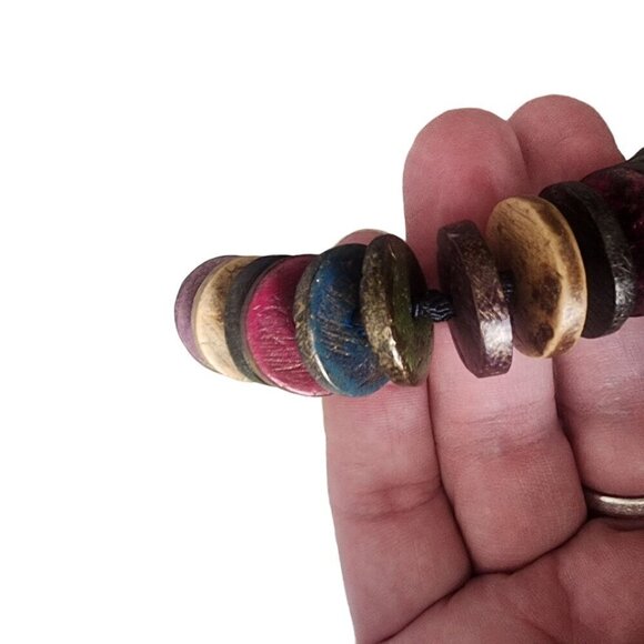 Vintage 1970's Retro Chunky 30" Wooden Button Bead Necklace - Picture 4 of 6